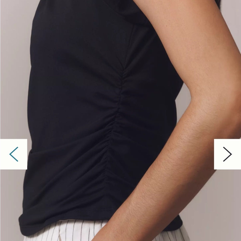 Anthropologie Black Ruched Side Top Cap Sleeve Size Medium - Picture 2 of 9